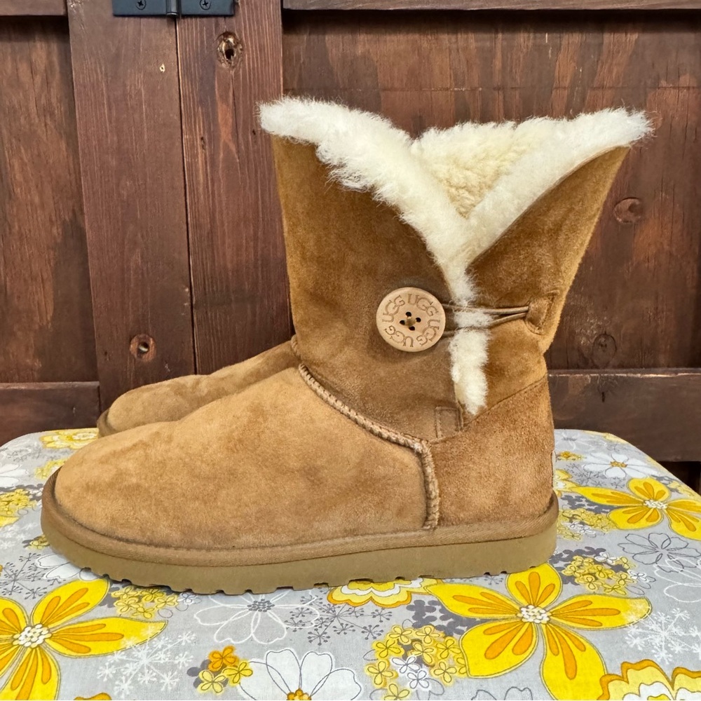 UGG Chestnut Suede Shearling Button Short Boots - image 2